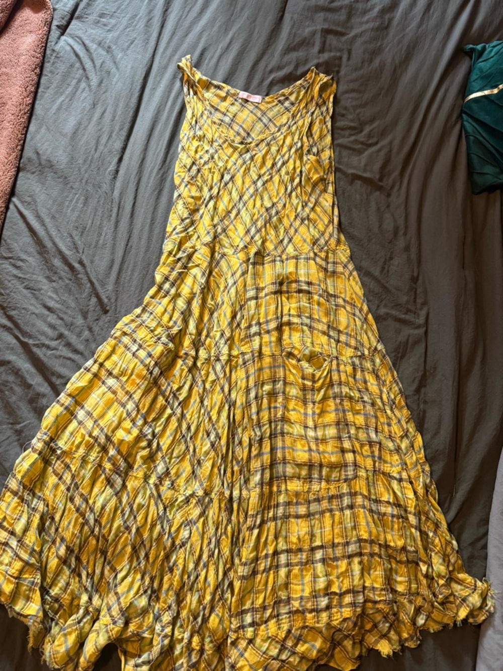 CP Shades Yellow Plaid Sleeveless Maxi Dress
